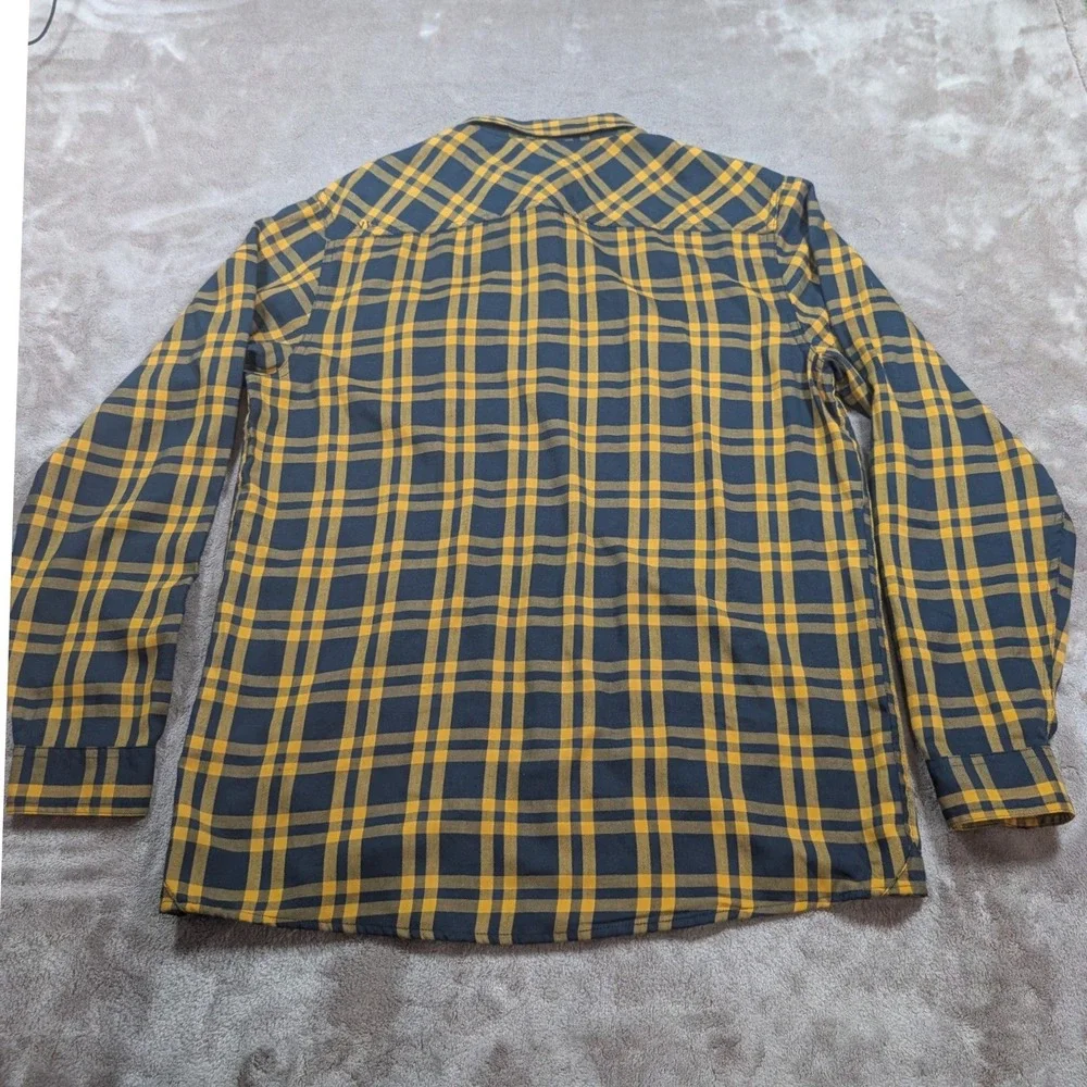 Orvis Button Down Shirt Mens Medium Navy Yellow Plaid Active Fit Wool Blend